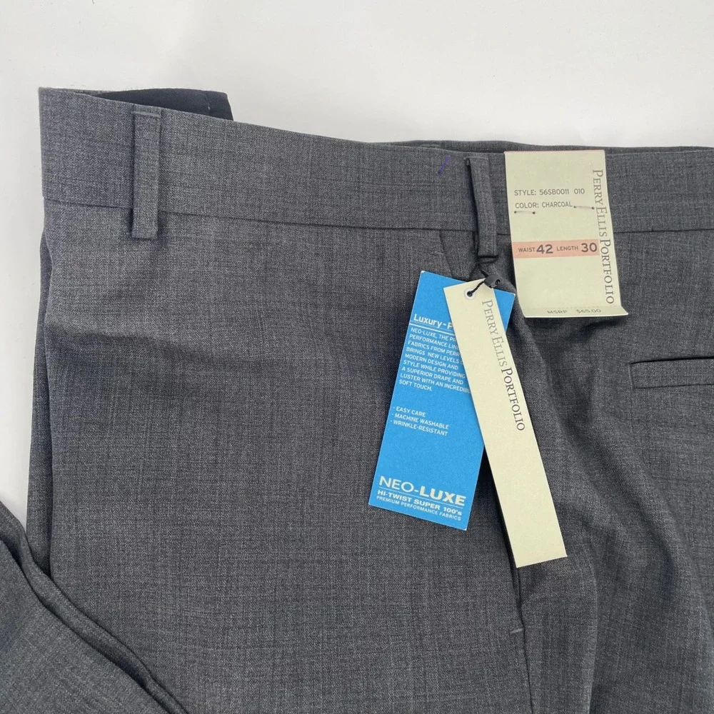 Perry Ellis Portfolio Luxe Premium Performance Modern Dress Pant 42x30 Gray NWT‎